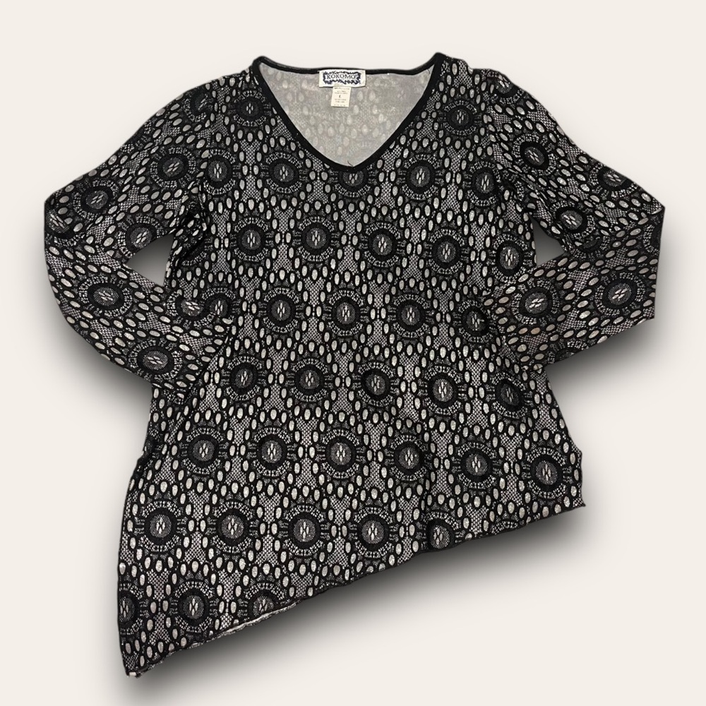 Y2K Glittery Asymmetrical Patterned Top Size Large Kokomo Whimsygoth Fairygrunge